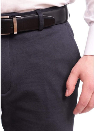 T.O. Mens Slim Fit Solid Navy Blue Flat Front Stretch Chino Pants
