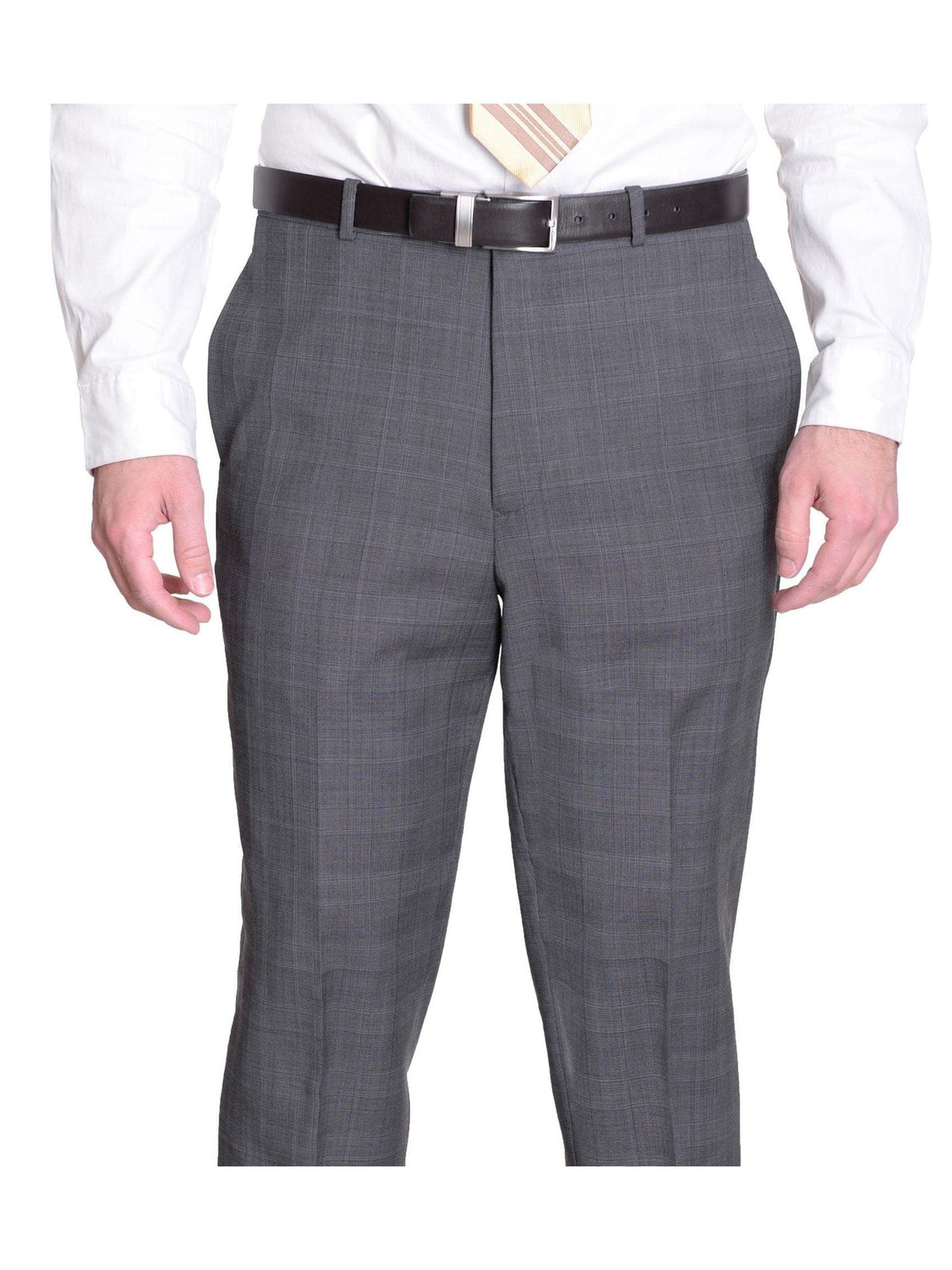 Tasso Elba Regular Fit Charcoal Glen Plaid Flat Front Wool Dress Pants - The Suit Depot