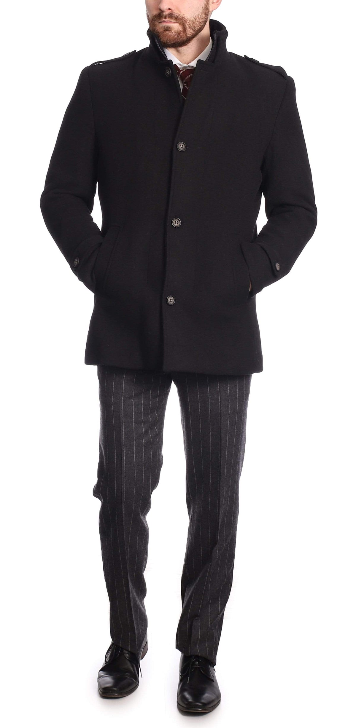The Montreal Collection The Montreal Collection Black Wool Cashmere Men&#39;s Car Coat With Quilted Lining