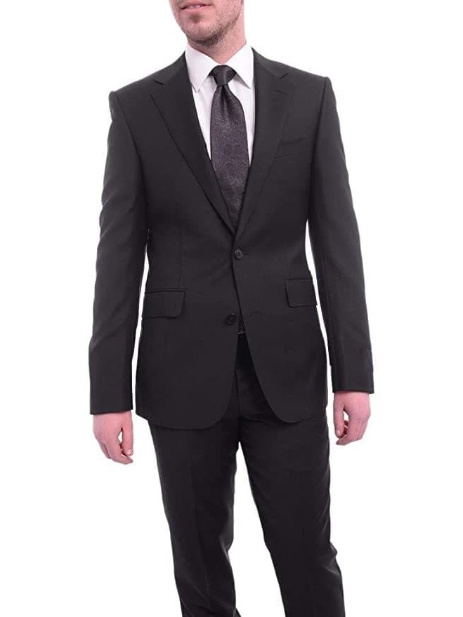 The Suit Depot 36R Napoli Slim Fit Solid Black Half Canvassed Wool Cashmere Blend Suit
