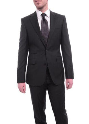 The Suit Depot 36S Napoli Slim Fit Solid Black Half Canvassed Wool Cashmere Suit Ticket Pocket