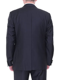 Thumbnail for The Suit Depot Corneliani Slim Fit 46R 58 Black Striped Super 130's Wool Suit with Peak Lapels