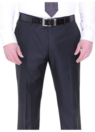 The Suit Depot Corneliani Slim Fit 46R 58 Black Striped Super 130's Wool Suit with Peak Lapels