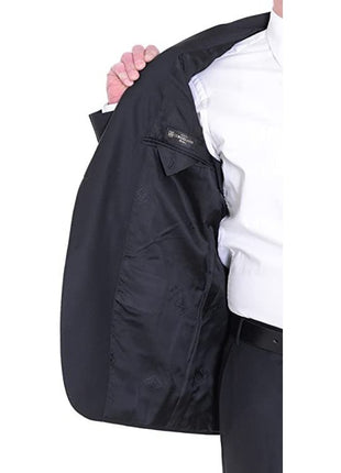 The Suit Depot Corneliani Slim Fit 46R 58 Black Striped Super 130's Wool Suit with Peak Lapels