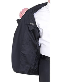 Thumbnail for The Suit Depot Corneliani Slim Fit 46R 58 Black Striped Super 130's Wool Suit with Peak Lapels