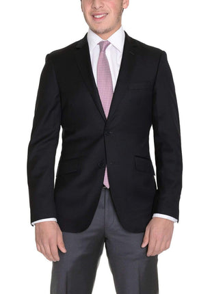 The Suit Depot Mens Bestselling Jackets 42R Mens Extra Slim Fit Solid Black Two Button Wool Blazer Suit Jacket