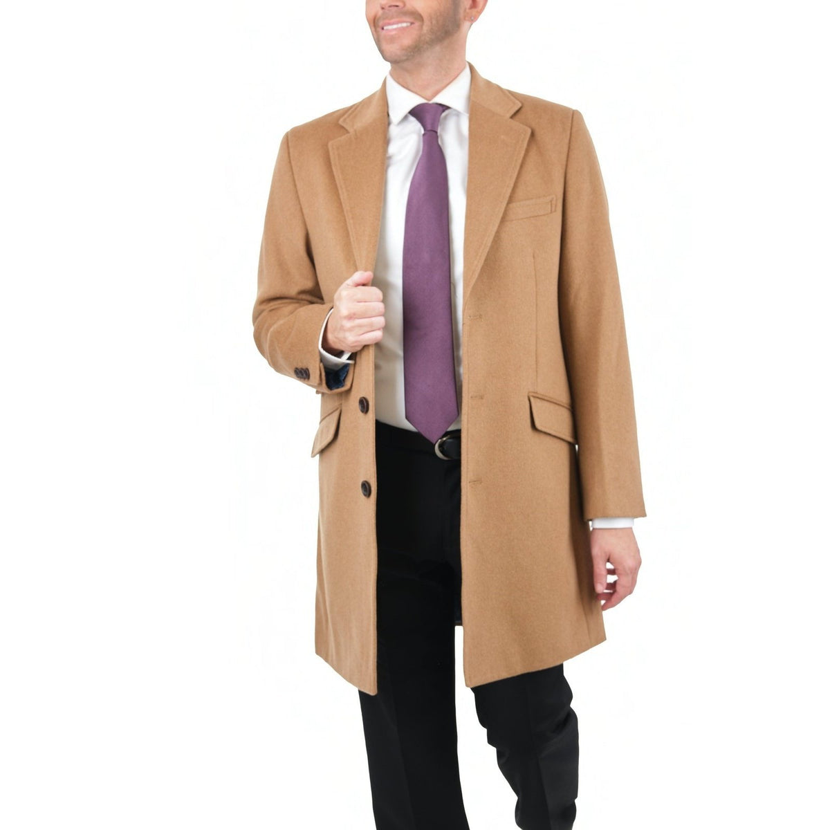The Suit Depot OUTERWEAR The Suit Depot Men&#39;s Wool Cashmere Single Breasted 3/4 Length Top Coat