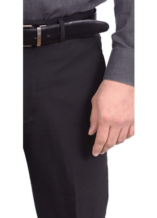thesuitdepot PANTS Kenneth Cole Classic Fit Solid Black Flat Front Stretch Wool Blend Dress Pants
