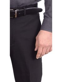 Thumbnail for thesuitdepot PANTS Kenneth Cole Classic Fit Solid Black Flat Front Stretch Wool Blend Dress Pants