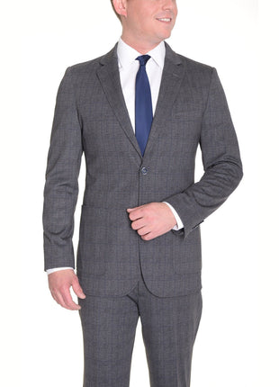 thesuitdepot Sale Suits Extra Slim Fit Gray Plaid Half Lined Stretch Suit With Patch Pockets