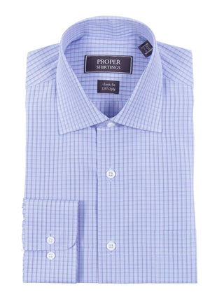 thesuitdepot SHIRTS 14 1/2 32/33 Classic Fit Lavender Purple Check 120's 2Ply Cotton Dress Shirt