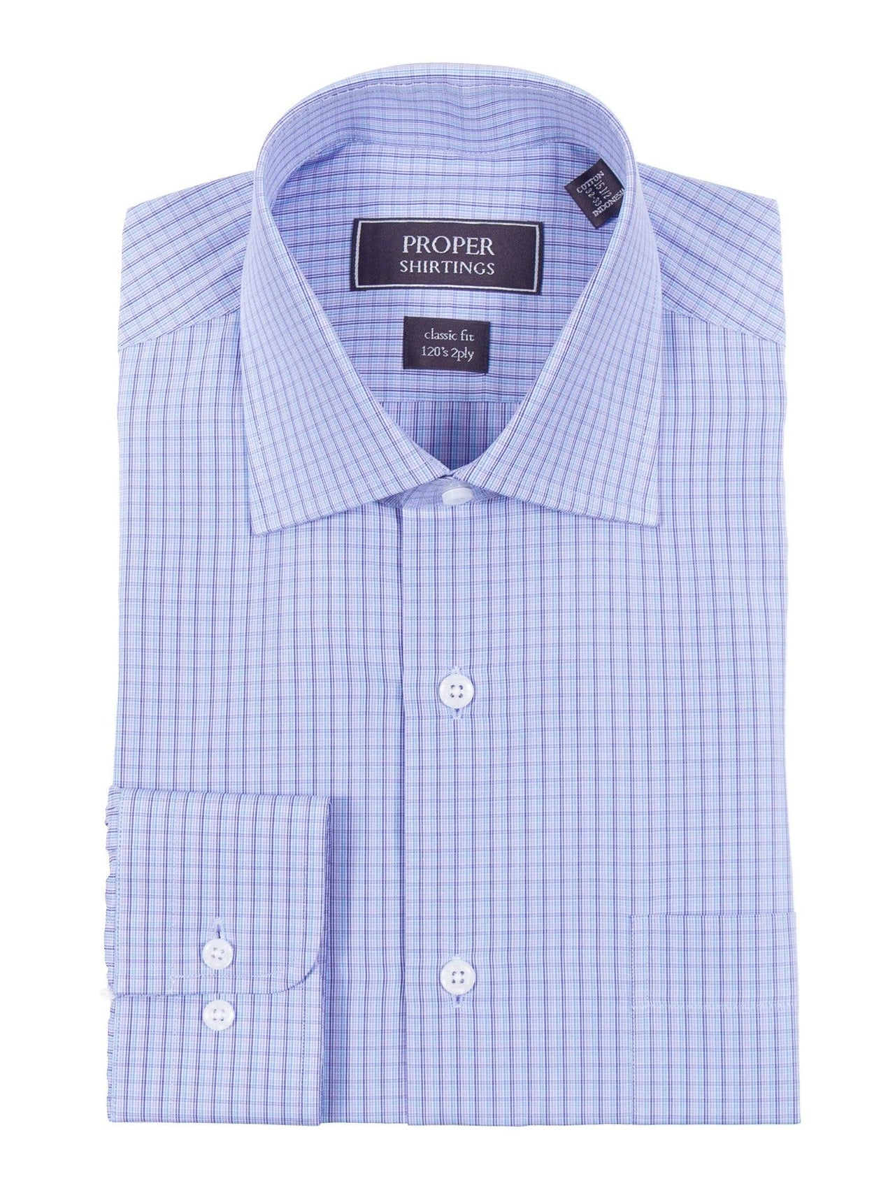 thesuitdepot SHIRTS 14 1/2 32/33 Classic Fit Lavender Purple Check 120's 2Ply Cotton Dress Shirt