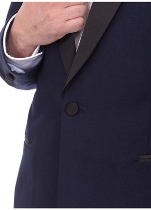 thesuitdepot TUXEDOS Mens Slim Fit Navy Blue One Button Tuxedo Suit With Black Satin Shawl Lapel
