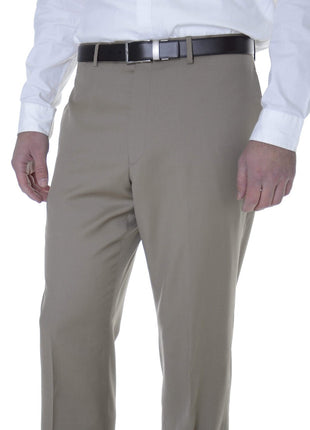 Tommy Hilfiger Trim Fit Solid Khaki Tan Flat Front Worsted Wool Dress Pants - The Suit Depot