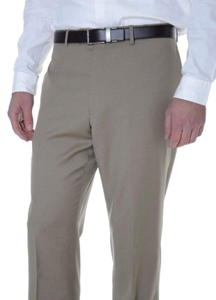 Tommy Hilfiger Trim Fit Solid Khaki Tan Flat Front Worsted Wool Dress Pants - The Suit Depot