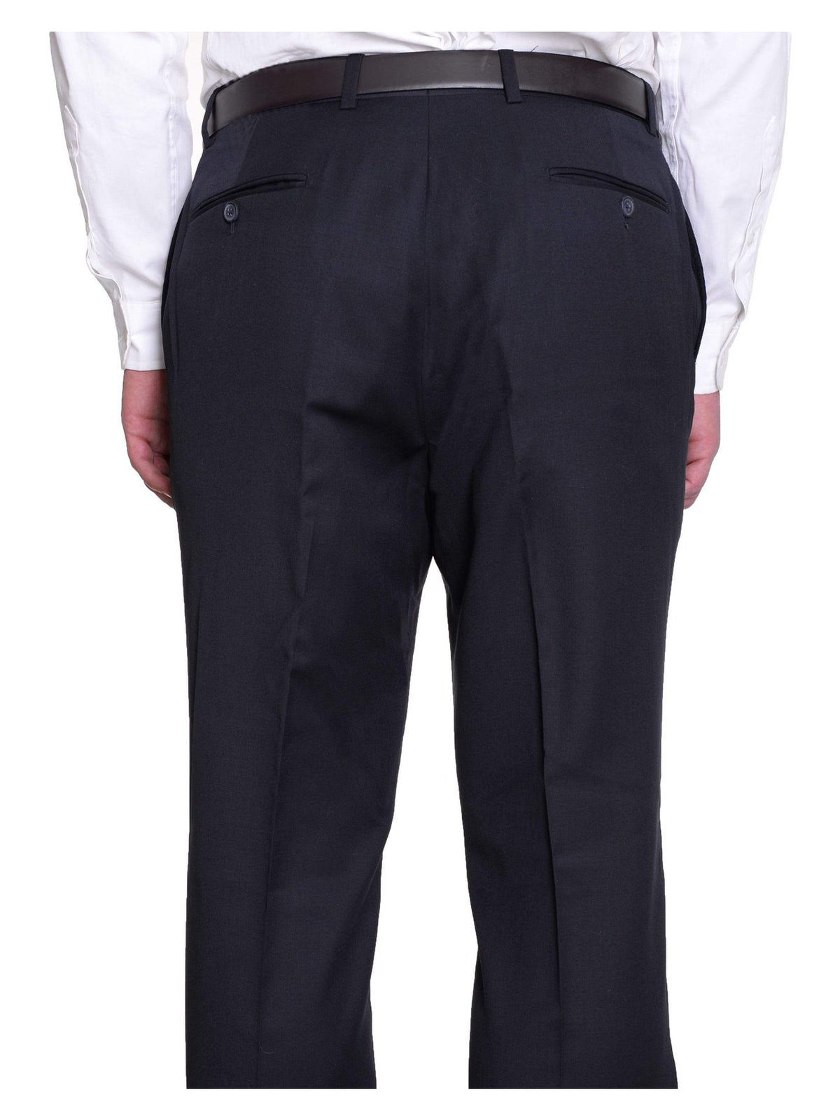 Tommy Hilfiger Mens Trim Fit Solid Navy Blue Flat Front Worsted Wool Dress Pants - The Suit Depot