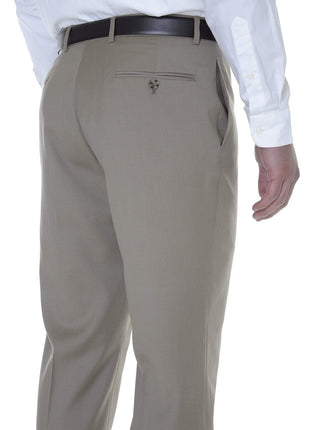 Tommy Hilfiger Trim Fit Solid Khaki Tan Flat Front Worsted Wool Dress Pants - The Suit Depot