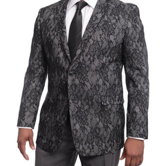 U.S. Polo U.S. Polo Slim Fit Black & Gray Floral Two Button Tuxedo Dinner Jacket