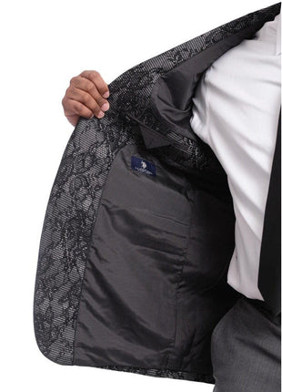 Lining of U.S. Polo U.S. Polo Slim Fit Black & Gray Floral Two Button Tuxedo Dinner Jacket