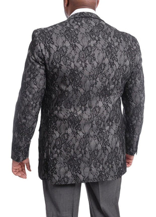 Back View of U.S. Polo U.S. Polo Slim Fit Black & Gray Floral Two Button Tuxedo Dinner Jacket