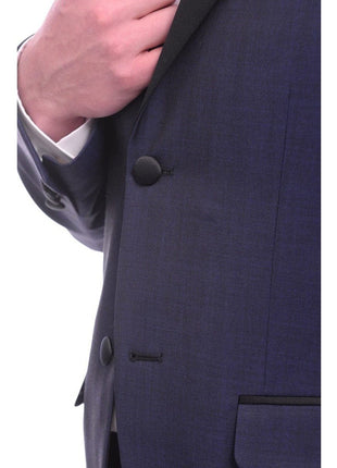 Unique by Dominic Wilkins Sale Suits Unique Slim Fit Midnight Blue Subtle Sheen Wool Tuxedo Suit Satin Peak Lapels