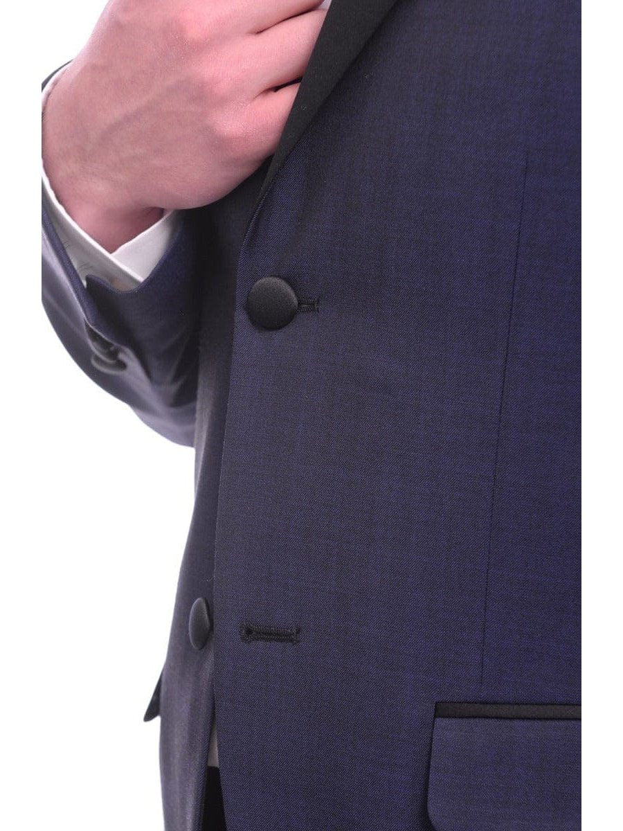 Unique by Dominic Wilkins Sale Suits Unique Slim Fit Midnight Blue Subtle Sheen Wool Tuxedo Suit Satin Peak Lapels