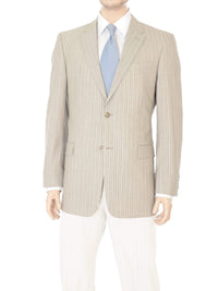Thumbnail for Willis & Walker  Modern Fit Tan Striped Two Button Wool Blazer Sportcoat - The Suit Depot