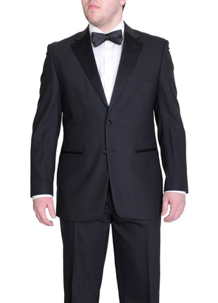Silvio Breciani Mens Black Tonal Striped Two Button Wool Tuxedo Tux Suit - The Suit Depot