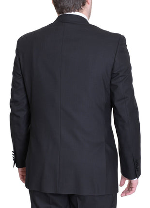 Silvio Breciani Mens Black Tonal Striped Two Button Wool Tuxedo Tux Suit - The Suit Depot