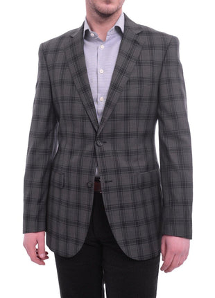Zanetti BLAZERS Zanetti Modern Fit Charcoal Gray Windowpane Two Button Wool Blazer Sportcoat