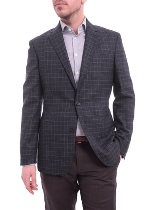Zanetti BLAZERS Zanetti Modern Fit Navy Blue Glen Plaid Blazer Sportcoat With Patch Pockets