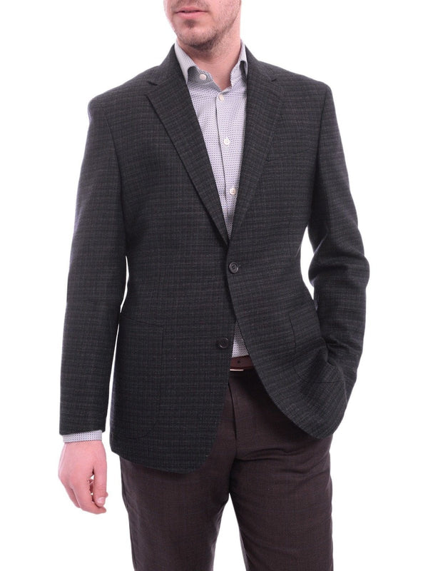 Zanetti Modern Fit Navy Blue Textured Wool Blazer Sportcoat With Patch ...