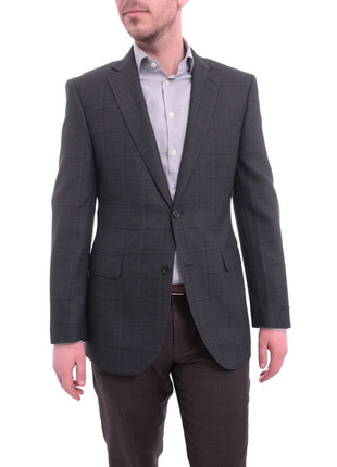 Zanetti BLAZERS Zanetti Modern Fit Navy Blue Windowpane Two Button Wool Blazer Sportcoat