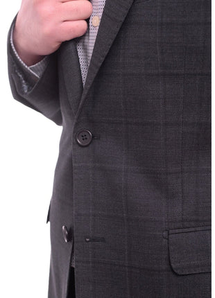 Zanetti BLAZERS Zanetti Modern Fit Navy Blue Windowpane Two Button Wool Blazer Sportcoat