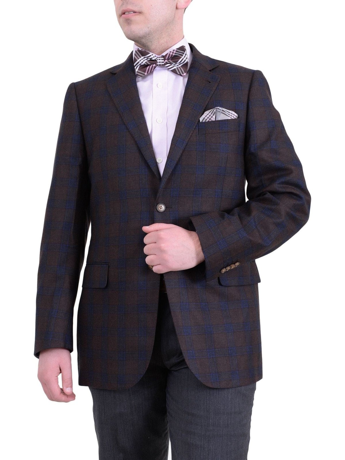 Zanetti BLAZERS Zanetti Regular Fit Brown Plaid Two Button Wool Blazer Sportcoat