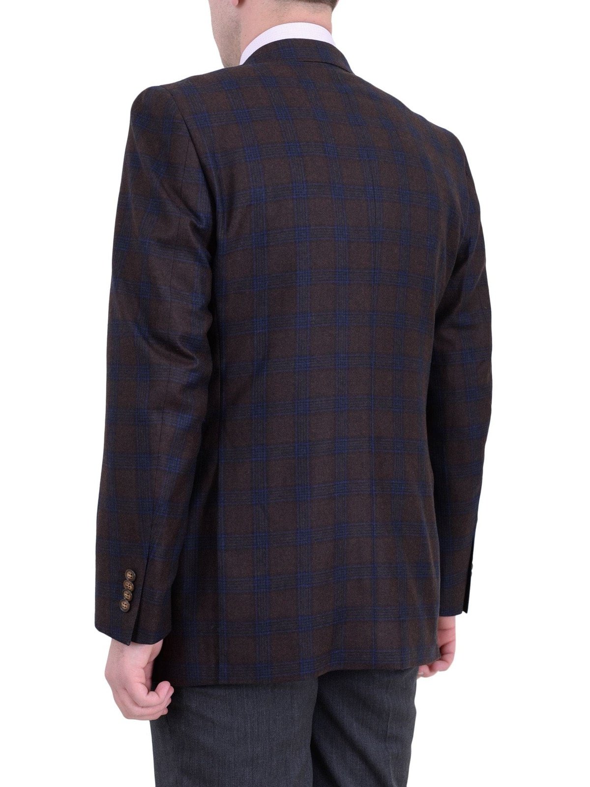 Zanetti BLAZERS Zanetti Regular Fit Brown Plaid Two Button Wool Blazer Sportcoat