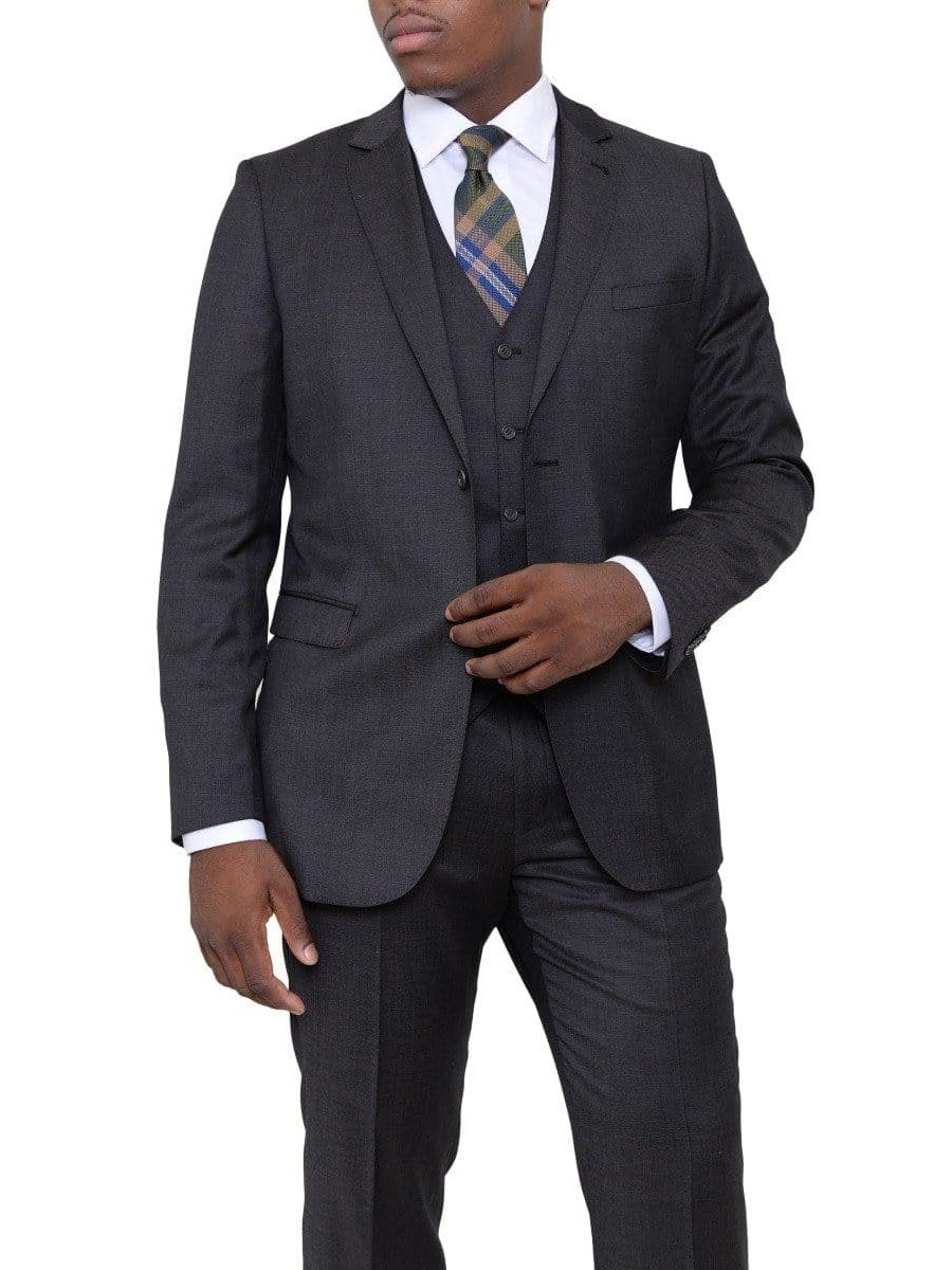 Zanetti Sale Suits 36S Zanetti Slim Fit Charcoal Gray Pindot Two Button Three Piece Wool Suit