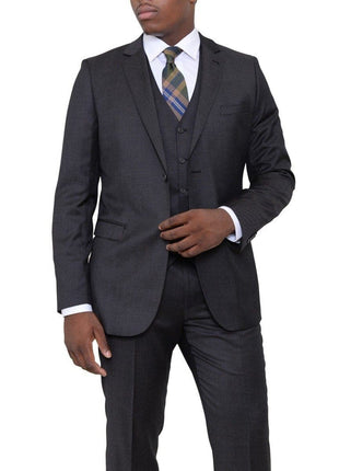 Zanetti Sale Suits 42R Zanetti Slim Fit Charcoal Gray Pindot Two Button Three Piece Wool Suit