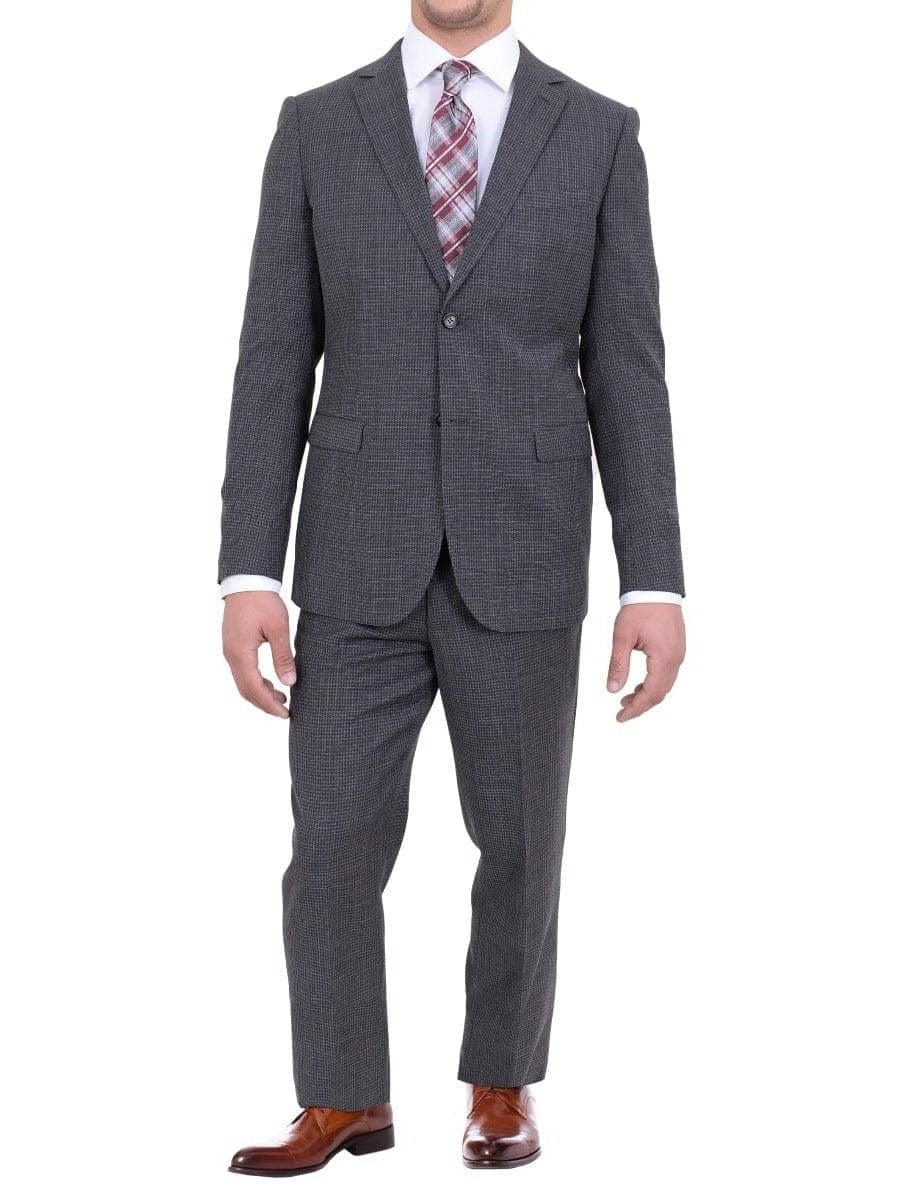 Zanetti Sale Suits Zanetti Classic Fit Gray Gray Hopsack Weave Check Two Button Wool Suit