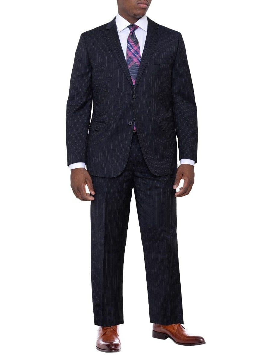 Zanetti Sale Suits Zanetti Classic Fit Navy Blue Pinstriped Two Button Wool Suit
