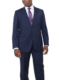 Thumbnail for Zanetti Sale Suits Zanetti Classic Fit Navy Blue Pinstriped Two Button Wool Suit