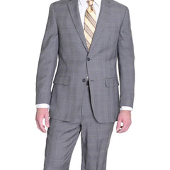 Zanetti Sale Suits Zanetti Mens Classic Fit Light Gray Glen Plaid Two Button Wool Suit