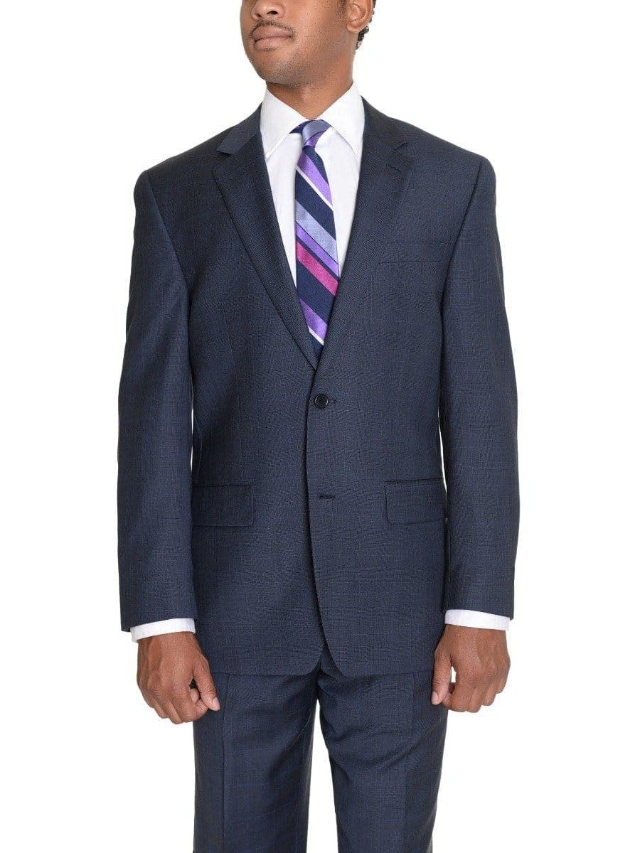 Zanetti Sale Suits Zanetti Mens Classic Fit Navy Blue Glen Plaid Two Button Wool Suit