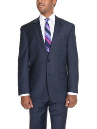 Thumbnail for Zanetti Sale Suits Zanetti Mens Classic Fit Navy Blue Glen Plaid Two Button Wool Suit