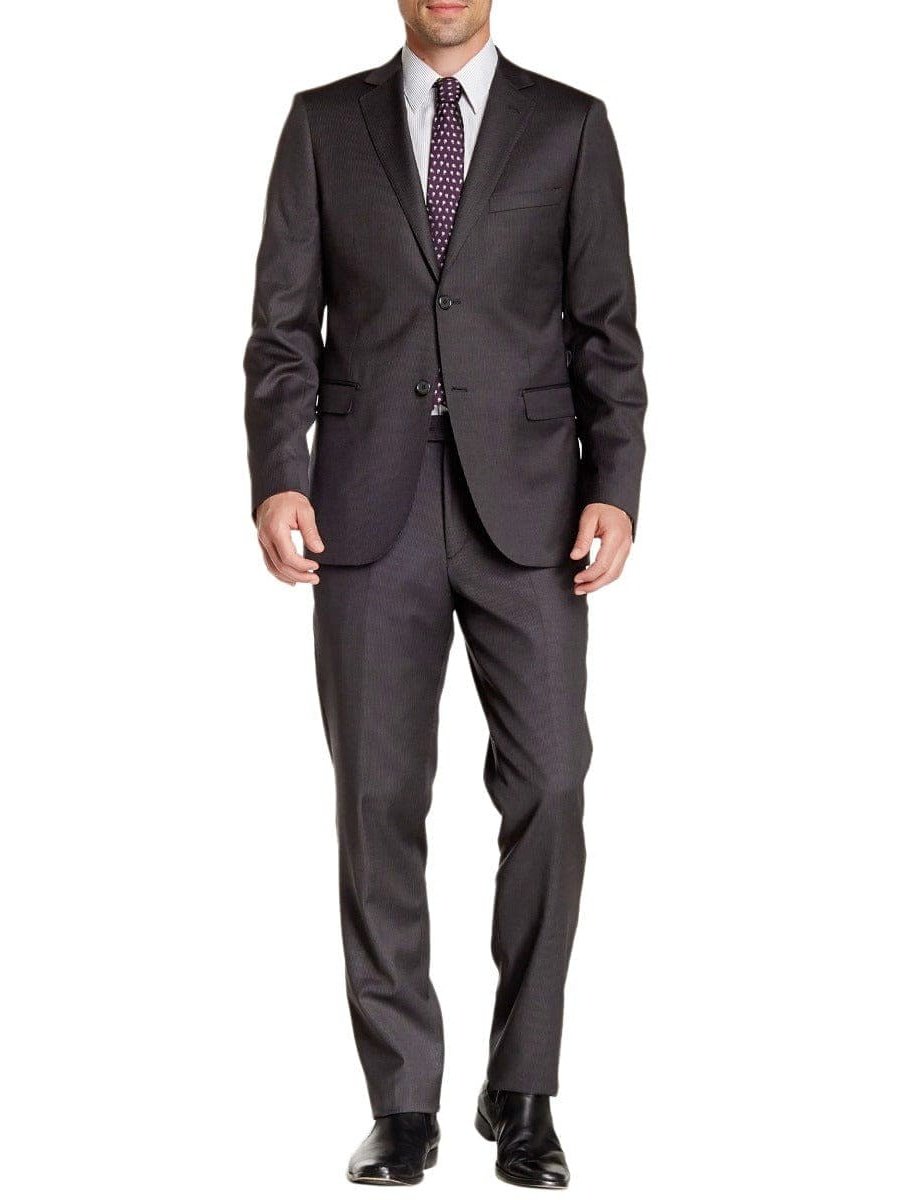 Zanetti Mens Slim Fit Charcoal Gray Pinstriped Two Button Wool Suit, 46L / 40W Zanetti Mens Slim Fit Charcoal Gray Pinstriped Two Button Wool Suit, 46L / 40W