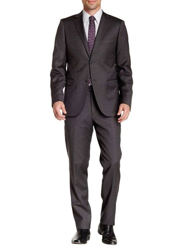 Zanetti Mens Slim Fit Charcoal Gray Pinstriped Two Button Wool Suit ...