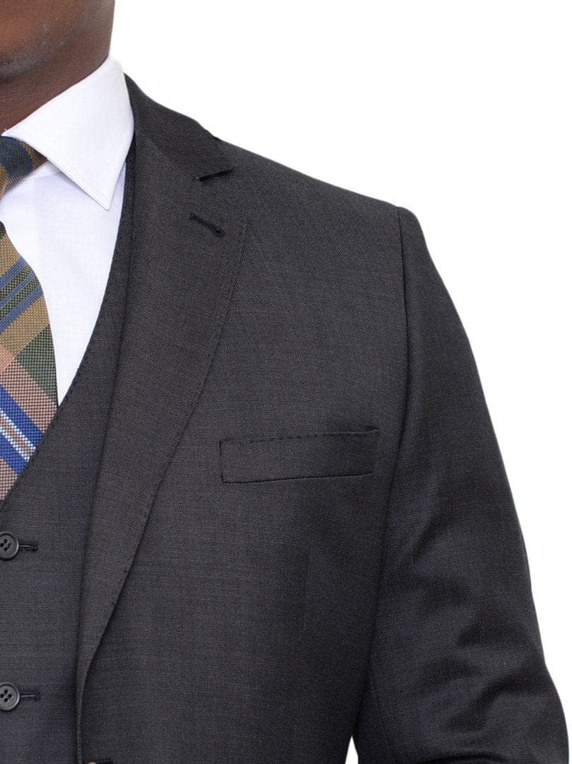 Zanetti Sale Suits Zanetti Slim Fit Charcoal Gray Pindot Two Button Three Piece Wool Suit