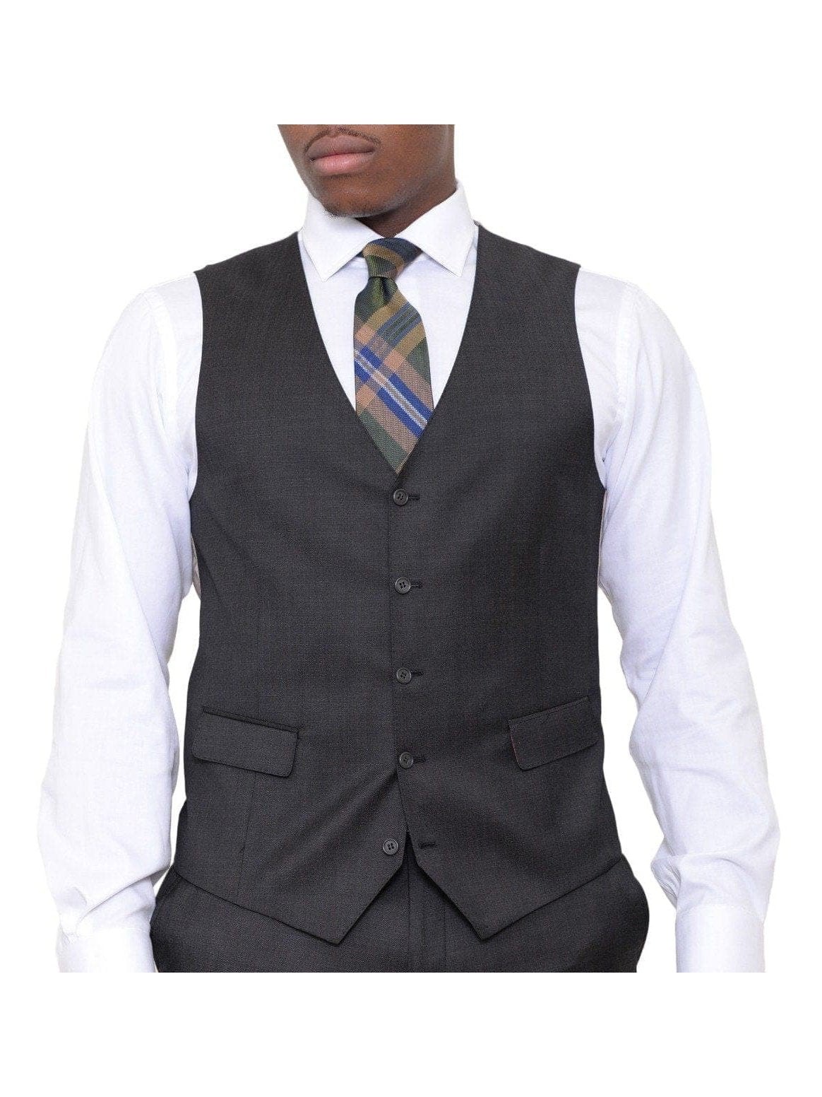 Zanetti Sale Suits Zanetti Slim Fit Charcoal Gray Pindot Two Button Three Piece Wool Suit