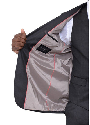 Zanetti Sale Suits Zanetti Slim Fit Charcoal Gray Pindot Two Button Three Piece Wool Suit