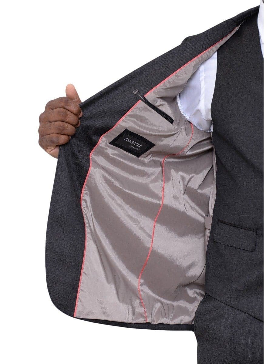 Zanetti Sale Suits Zanetti Slim Fit Charcoal Gray Pindot Two Button Three Piece Wool Suit